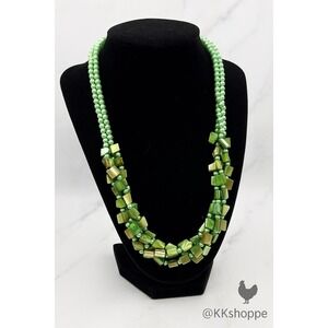 Vintage-Inspired Beautiful‎ Green Beaded Layered 23" Necklace